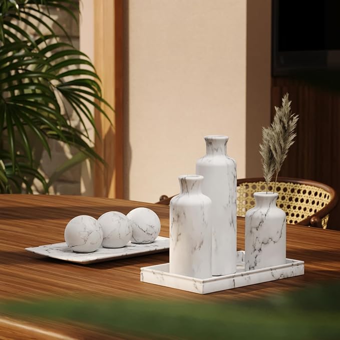 Creative Scents White Marble Look Vases Home Decor - Vase Set of 3 - Perfect for Holding Pampas Grass, Dried/Fresh Flowers, Vases for Your Kitchen, Bedroom, Office, Living/Dining Room, or Shelf Decor - Image 8