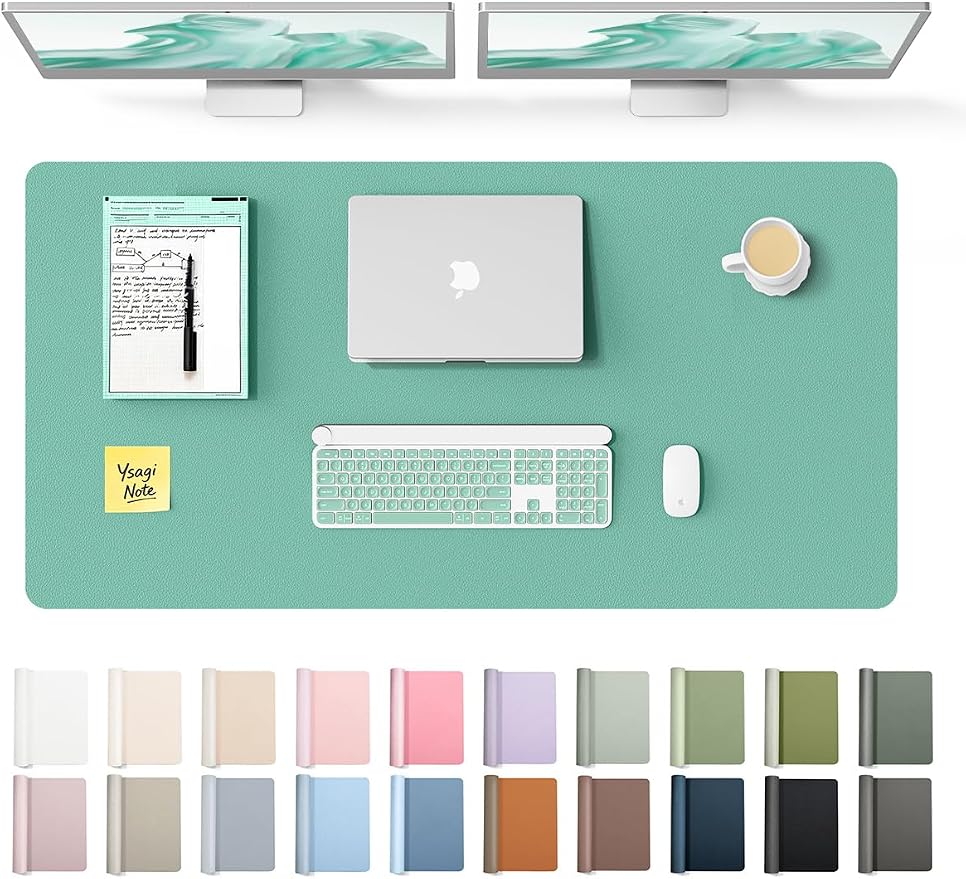 YSAGi Leather Desk Protector, Office Mat, Large Mouse Mat, Non-Slip PU Leather Blotter, Laptop Desk Pad, Waterproof Writing Pad for Office and Home (Green-Blue, 47.2" x 23.6") by YSAGi