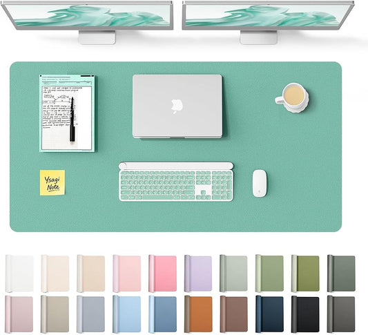 YSAGi Leather Desk Protector, Office Mat, Large Mouse Mat, Non-Slip PU Leather Blotter, Laptop Desk Pad, Waterproof Writing Pad for Office and Home (Green-Blue, 47.2" x 23.6") by YSAGi