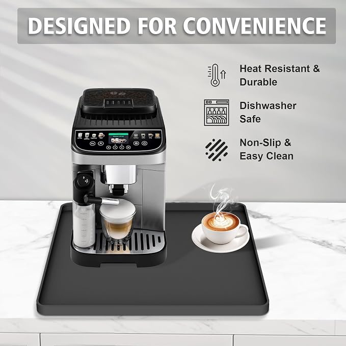 Silicone Coffee Mat 16"x16", Single Piece Anti-Vibration Under Coffee Maker Mat, Non-Slip Espresso Machine Mat with 10mm Raised Edge, Noise Reduction Countertop Protector, Fits Breville Ninja Keurig - Image 5