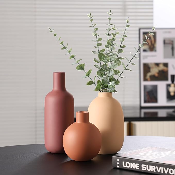 Ceramic Modern Vase for Home Decor Farmhouse Vases Set of 3 Terracotta Decorative Pottery Boho Vases for Pampas Grass Living Room Kitchen Bedroom Entryway Mantel Decor - Image 2