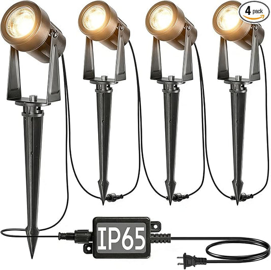 SUNTHIN Outdoor Landscape Lighting, 4 Pack Outdoor Spot Lights with Transformer for Yard, Plant, Lawn, Tree, Flags, House, Garden, Fence Use, IP65 Waterproof & Connectable by SUNTHIN