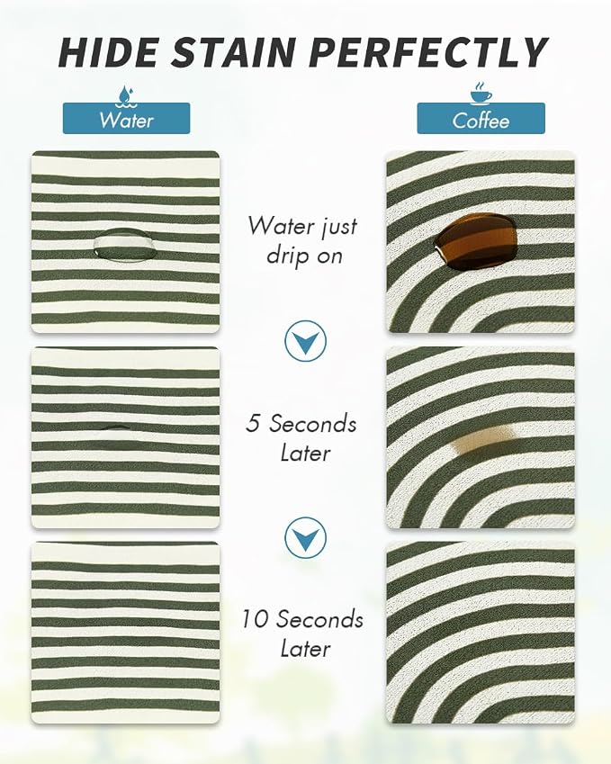 AMOAMI Coffee Mat Hide Stain Rubber Backed Absorbent Dish Drying Mat for Kitchen Counter - Fits Under Coffee Maker & Dish Rack - Green Line 12x19 - Image 2