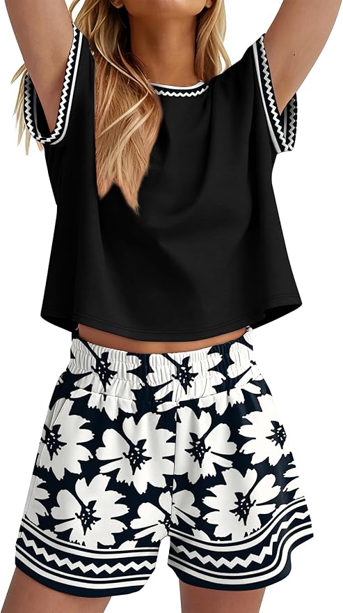 WIHOLL Two Piece Sets for Women Summer Lounge Short Sets Cap Sleeve Crew Neck Sweatsuit with Pocket XS-2XL - Image 4