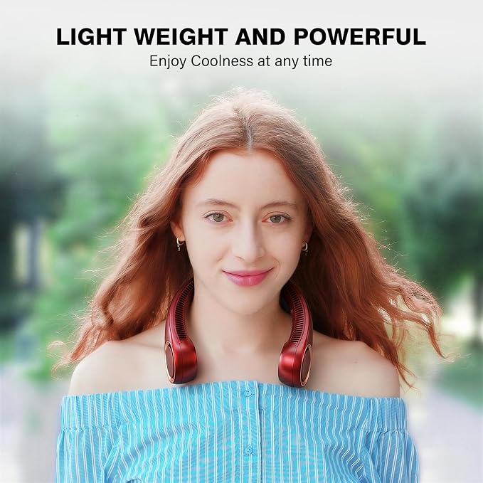 Morelax Neck Fan, USB Rechargeable Personal Fan,Hand Free Bladeless Portable Fans,4000 mAh, 3 Speeds,72 Air Faster softer 360° Cooling, Gift Suitable for Home, Office, Travel, Sports Red - Image 5