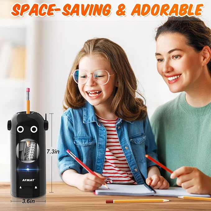 AFMAT Electric Pencil Sharpener for Colored Pencils 7-11.5mm, Fully Automatic Robot Pencil Sharpener, Auto in & Out, Rechargeable Hands-Free for Classroom/Home/Office, Battery Operated, PSX5RB, Black - Image 6