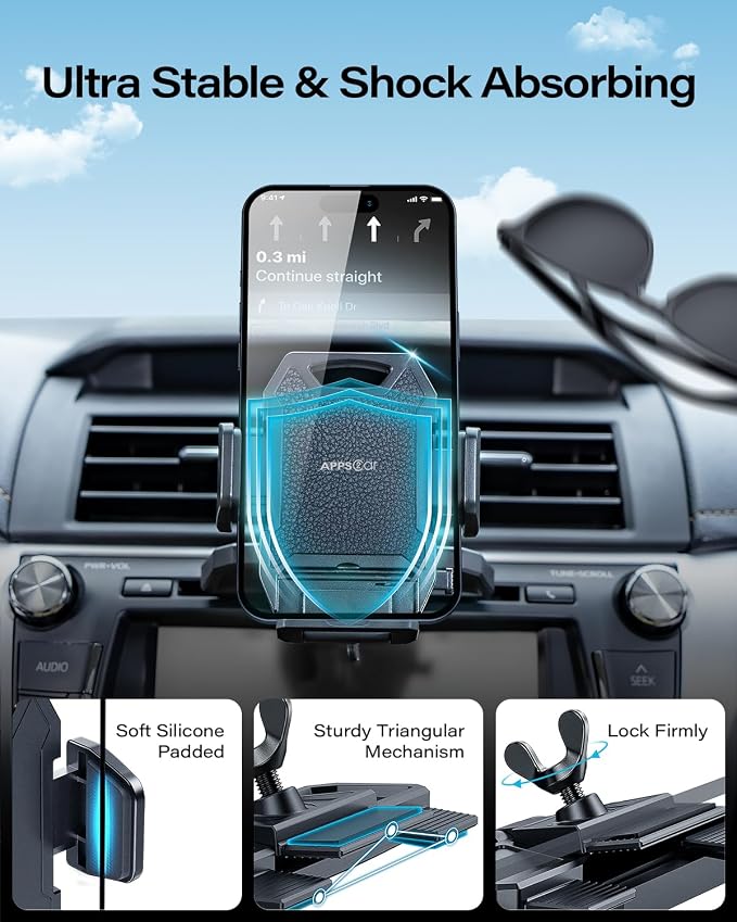 APPS2Car Sturdy CD Slot Phone Mount with One Hand Operation Design, Hands-Free Car Phone Holder Universally Compatible with All iPhone & Android Cell Phones, for Smartphone Mobile (Faux Leather) - Image 3