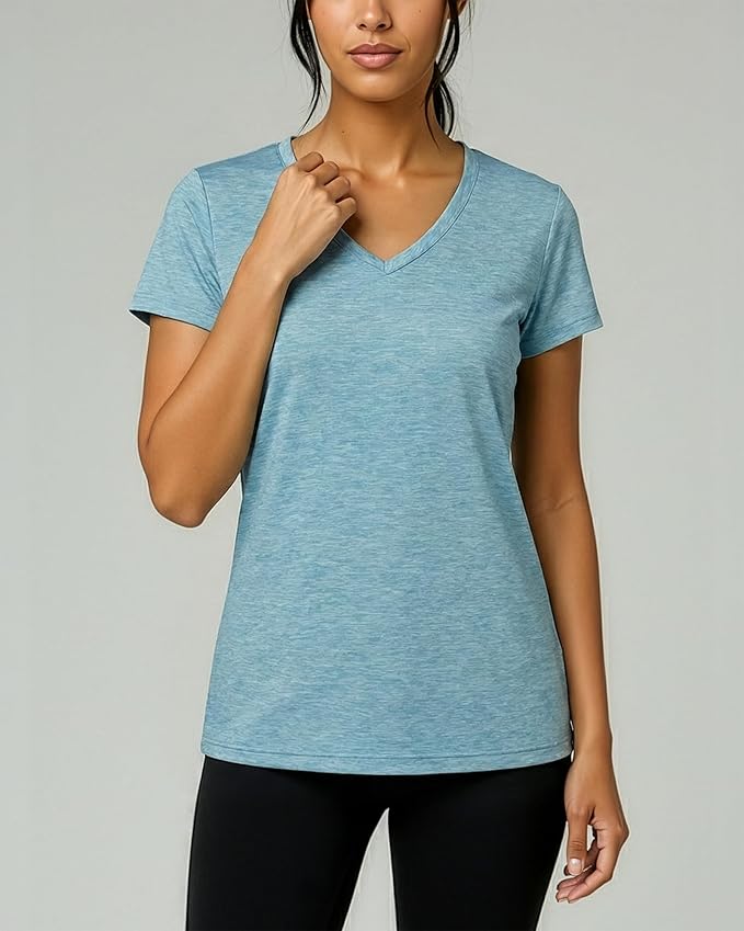 5 Pack Women's Dry Fit V Neck Workout Tops T Shirts Athletic Gym Yoga Tees | Available In Plus Size, Cooling Moisture-Wicking, Short Sleeve, Quick-Dry, Fitness, Stretch, Exercise, Running, Hiking - Image 3