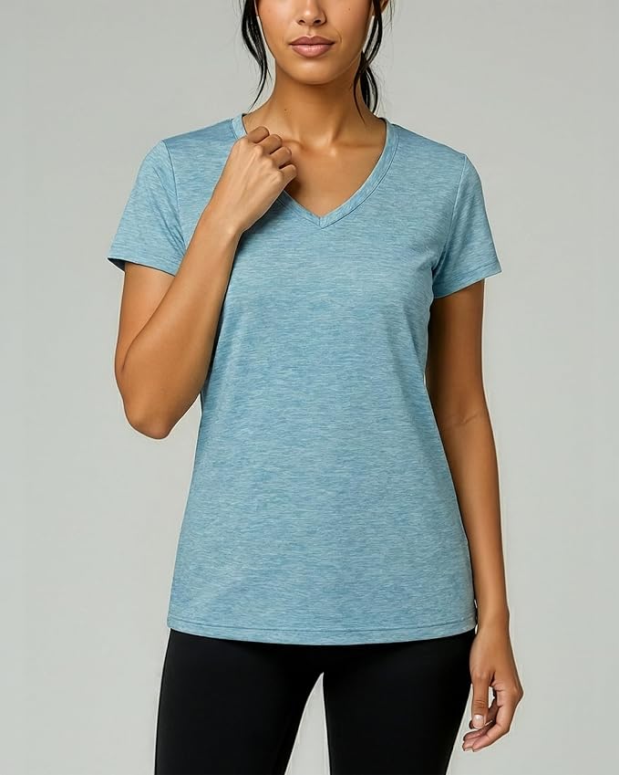 5 Pack Women's Dry Fit V Neck Workout Tops T Shirts Athletic Gym Yoga Tees | Available In Plus Size, Cooling Moisture-Wicking, Short Sleeve, Quick-Dry, Fitness, Stretch, Exercise, Running, Hiking - Image 3