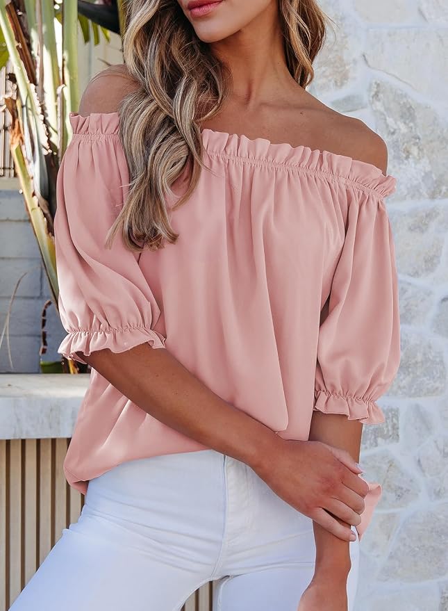 EVALESS Womens Tops Off The Shoulder Blouses for Women Dressy Casual Cute Puff Sleeve T Shirts Fashion 2026 - Image 3