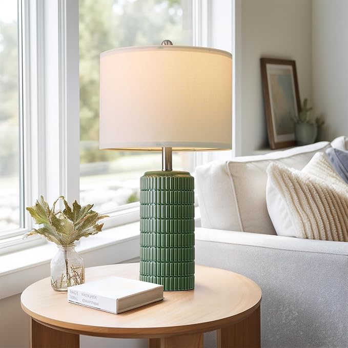 PoKat 24" Modern Ceramic Table Lamps Set of 2 for Bedroom, Green Bedside Lamps for Night Stands, Farmhouse House Decor Nightstand Table Lamps for Living Room End Table Green - Image 4
