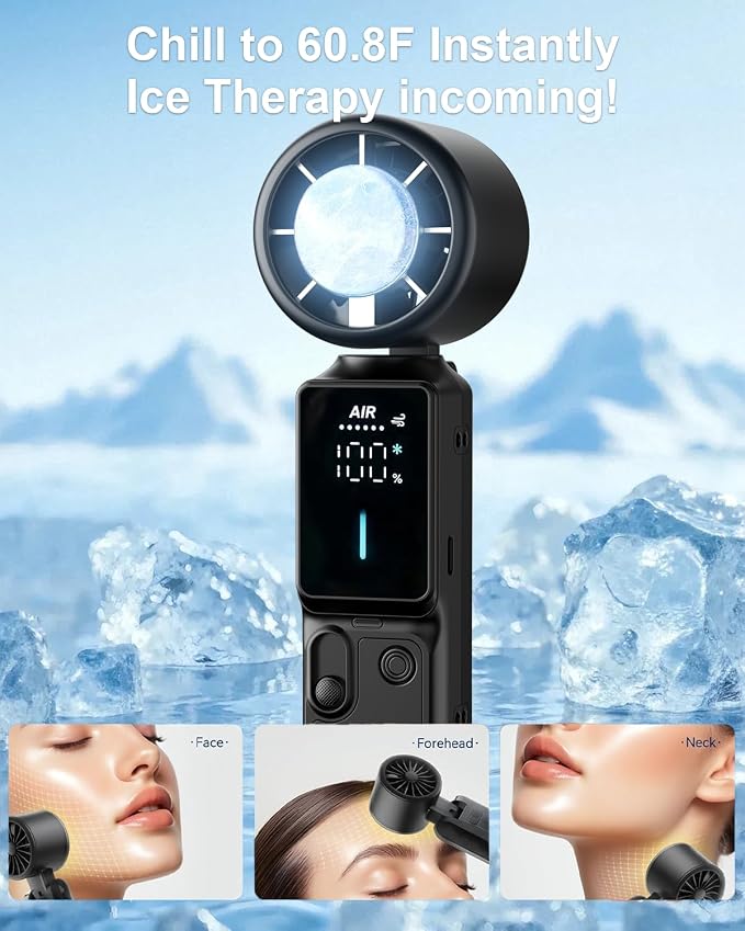 Rechargeable Personal Fan – 3-in-1 Foldable Handheld Turbo Fan with Ice Compress, 6000mAh Battery Lasts 20H, 100 Speeds & 20000 RPM Quiet Motor, Wearable Portable Fan for Outdoor Travel Office - Image 4