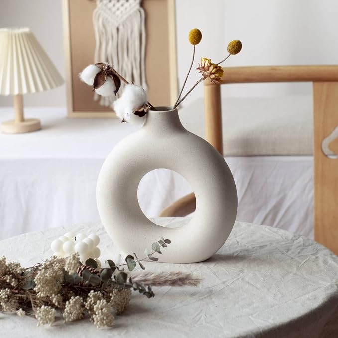 CEMABT Vases for Pampas Grass,2PC Creative Vase Modern Home Decor,Handmade Vase White Ceramic Dried Flowers Crafts Ornaments for Office Home Deco Decoration,Vase Beige - Image 6