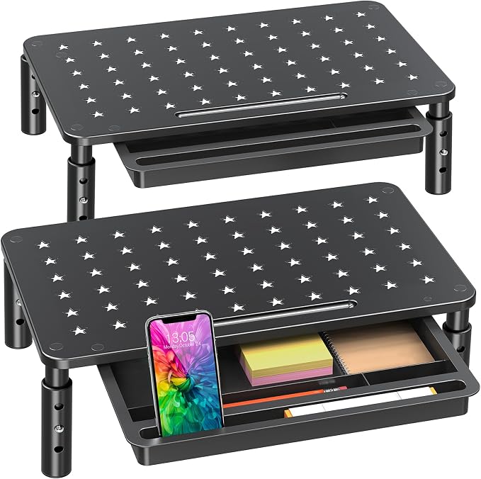 Zimilar 2 Pack Monitor Stand Riser with Drawer, 3 Height Adjustable | Monitor Stand with Unique Star Mesh, Metal Monitor Riser for Computer Laptop Notebook Printer by Zimilar