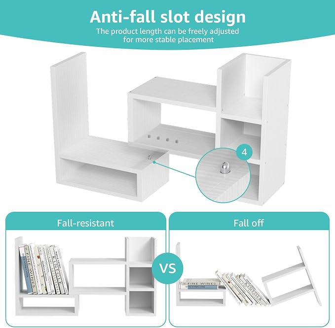 NUTIKAS Desk Shelves Desktop Organizer Shelf - White Office Organization for Top of Desk Organizers and Accessories Corner Bookshelf Table Top Shelving Small Hutch Decorations for Women Office - Image 7