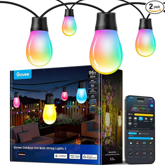 Govee S14 Bulb Outdoor String Lights 2, 96ft RGBICWW, 30 LED Bulbs, IP66 | Patio Lights with 111 Scene Modes for Patio, Backyard, Garden, Compatible with Alexa, Google, Matter, APP Control by Unknown