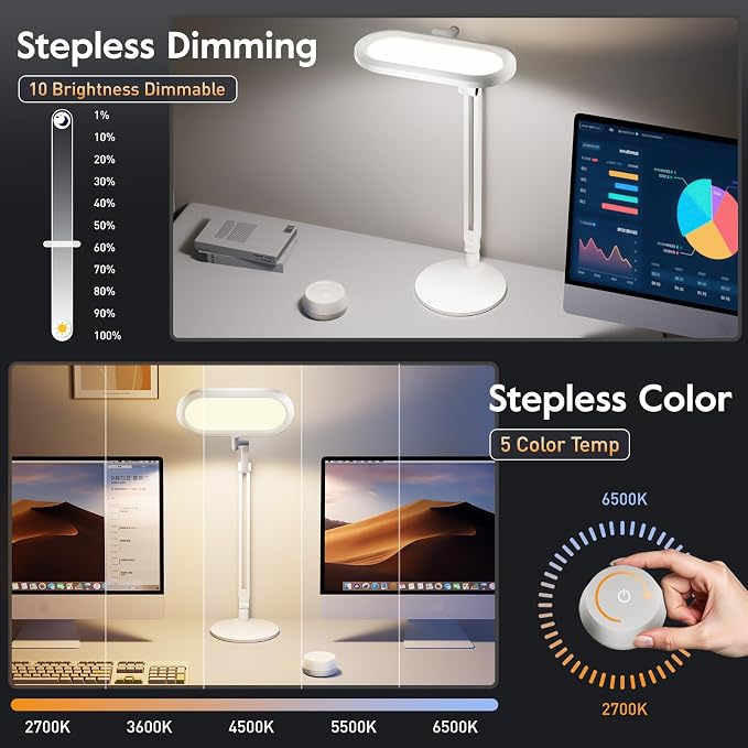 LitONES Premium LED Desk Lamp, Dual-Sided Soft Lighting with Knob Remote | Eye-Caring Diffused Light for Home Office, Video Conferencing, Zoom, Reading, Study, Craft, Stepless Dimming & Color, Memory - Image 3