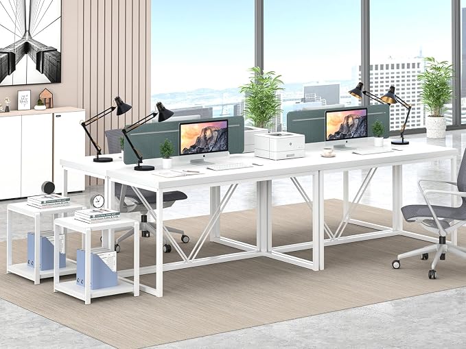 EXCEFUR White Computer Desk, Modern Home Office Desk, Small Wood Study Writing Table Workstation for Bedroom Living Room, 47 inch - Image 5