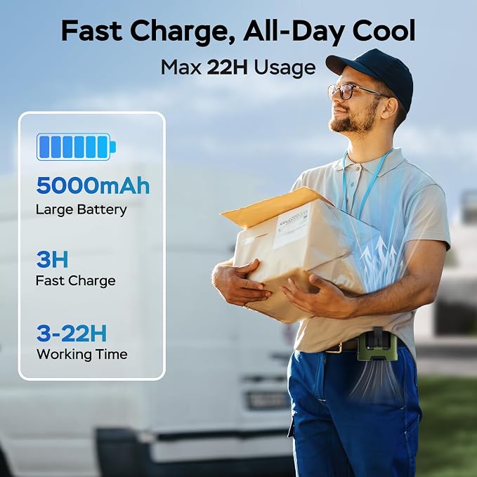 AMACOOL Mini Portable Waist Fan Clip on, Gifts for Father Him Men Dad Husband, 13000RPM Rapid-Cooling Personal Neck Fans, Wearable Shirt Belt Fan for Women Men Outdoor Work Jobsite Travel Camping - Image 4