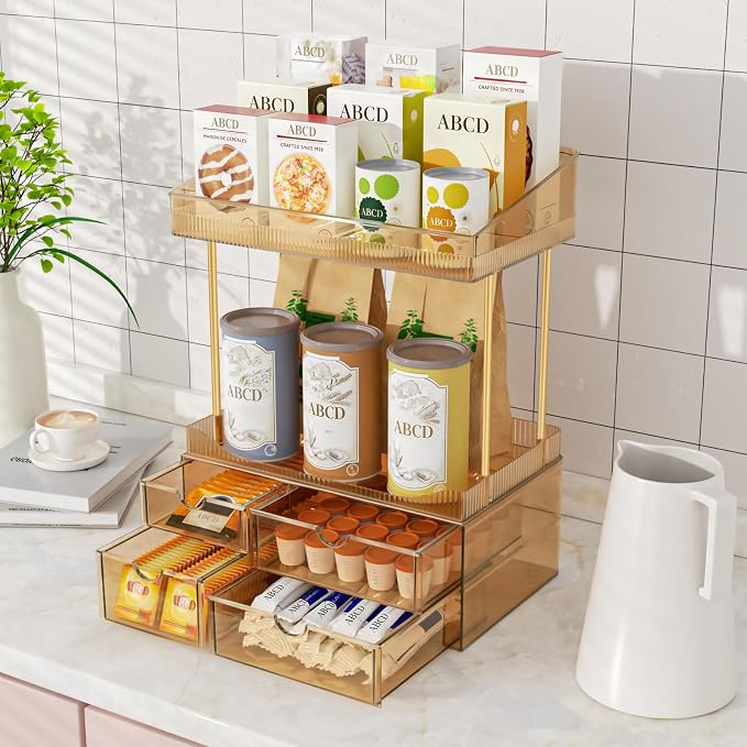 SNSLXH 4-Tier Clear Makeup Organizer Bathroom Storage Amber | 4 Drawers Cosmetics Organiser, Ideal for Countertop, Bathroom, Office, Dresser, for Cosmetics, Skincare, Perfume, Lipstick - Image 4