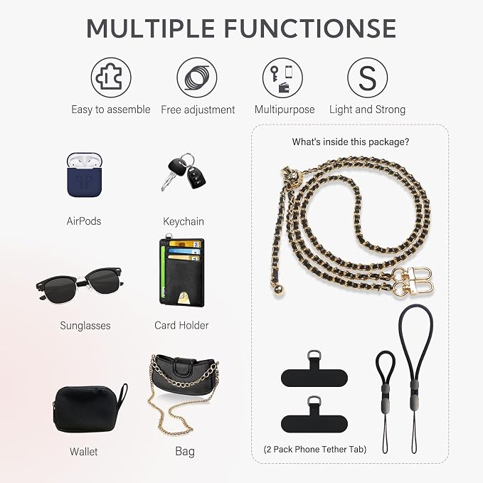 BFSDDM Crossbody Phone Strap - 2 Pads, Leather & Wrist Strap, Adjustable Finger Strap, Universal Phone Lanyard - Image 6