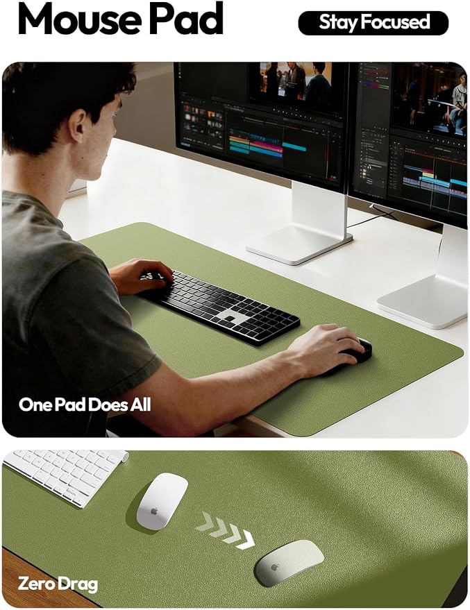 YSAGi Leather Desk Protector, Office Mat, Large Mouse Mat, Non-Slip PU Leather Blotter, Laptop Desk Mat, Waterproof Writing Pad for Office and Home(Green, 42" x 17.2") - Image 4