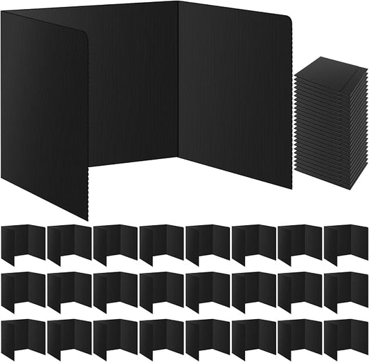 24Pack Black Desk Dividers for Student, Privacy Folders for Classroom Students, Foldable Study Carrels Teacher Supplies, Easy-Clean Testing Dividers with Lables for Exam, Library Focus & Photo Shoot by Sukhumvit