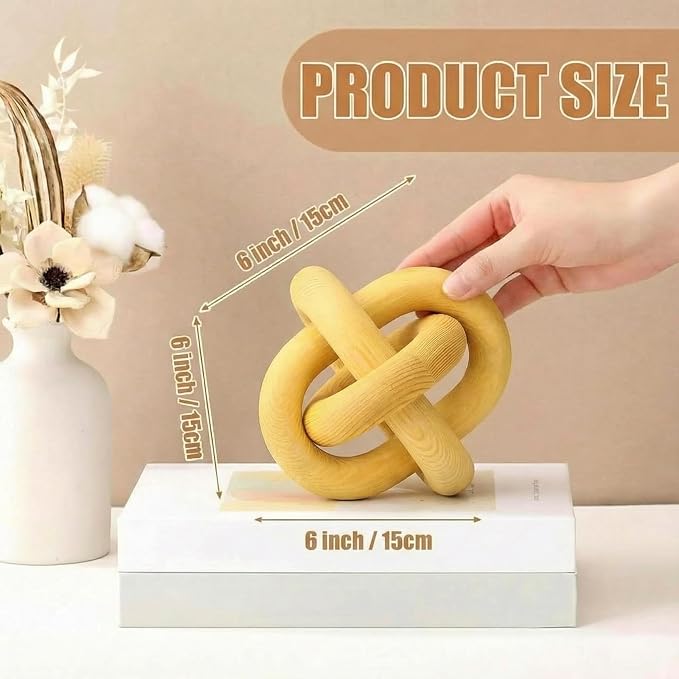 Yalikop 3 Link Wood Knot Decor Rustic Home Décor Accents Hand Carved Coffee Table Decoration, Boho Chain Link Decoration, Modern Shelf, Rustic Objects for Home Living Room Bedroom(Yellow) - Image 2