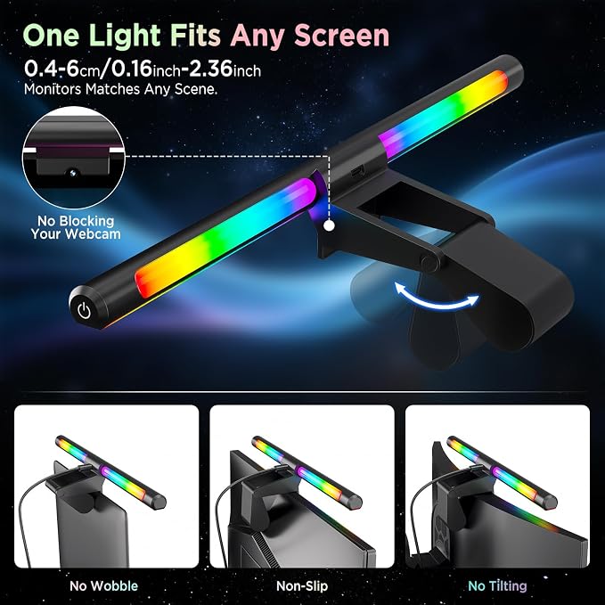 Quntis Monitor Light Bar 15.7", 24 RGB Backlight Modes for lmmersive Gaming Ambience, 900 Lux Glare-Free Computer Screen Lamp, High CRI 95 Eye Care Desk Light for Home Office - Image 7