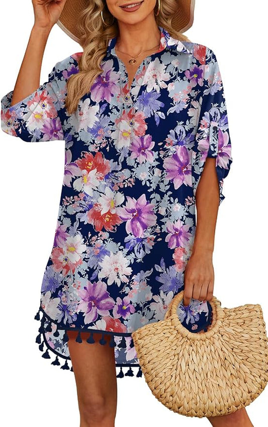Yincro Women Swimsuit Cover Up Shirt 2026 Tassel Beach Bathing Suit for Swimwear Bikini Dress by YINCRO