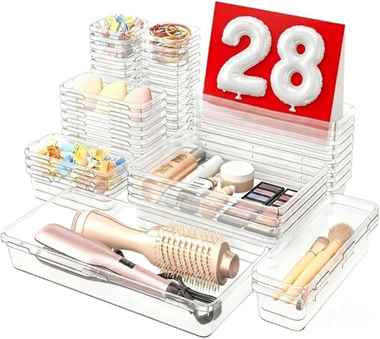 A-LuGei 【Military Grade】 Drawer Organizer,【】 Makeup organizer,【Holds 177 Items】 Bathroom Organizers and Storage,Organization and Storage,Desk Drawer Organizer for Vanity【Clear】 by A-LUGEI