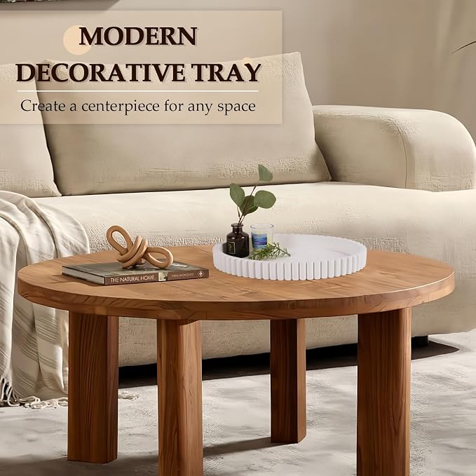 Oval Tray for Coffee Table Decor, 13" Concrete Tray, Table Centerpieces Decorative Trays for Home Decor, Modern Decorative Trays for Coffee Tables, Centerpiece Trays, White - Image 2