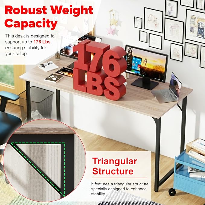 PayLessHere | 55 Inch Computer Desk | Nature | Office Desk with Metal Frame, Adjustable Feet | Water-Resistant, Scratchproof Surface | Sturdy Writing Table for Home Office or Study | Pack of 1 - Image 6