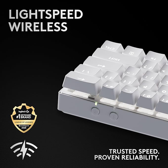 Logitech G PRO X 60% Wireless Gaming Keyboard (Tactile Optical) - White | Ultra compact TKL, for Windows PC, LIGHTSYNC RGB, dual-shot PBT keycaps, GX optical switches - Image 3