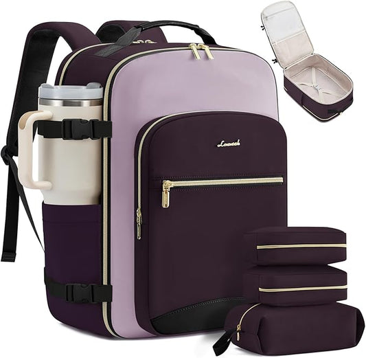 LOVEVOOK 40L Travel Backpack for Women & Men, Airline Approved Carry On Luggage with 3 Packing Cubes, TSA Overnight Bags, Waterproof Personal Item Bag, Weekender Essentials Backpacks fits 17" Laptop by LOVEVOOK