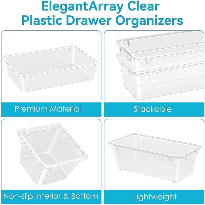 12 PCS Drawer Organizer Set, Makeup Organizers, Tool Storage Trays | 4 Sizes, Plastic, Stackable, Multiple Gadgets, Desk Drawer Divider Organizers, for Makeup, Office Supplies Storage - Image 5