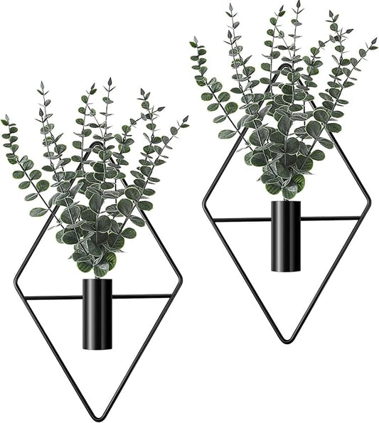 Jexine 4 Pcs Hanging Planters with Artificial Eucalyptus Metal Hanging Vase Indoor Plants Holder Modern Geometric Boho Bathroom Wall Decor for Living Room Home Office(Black) by Jexine