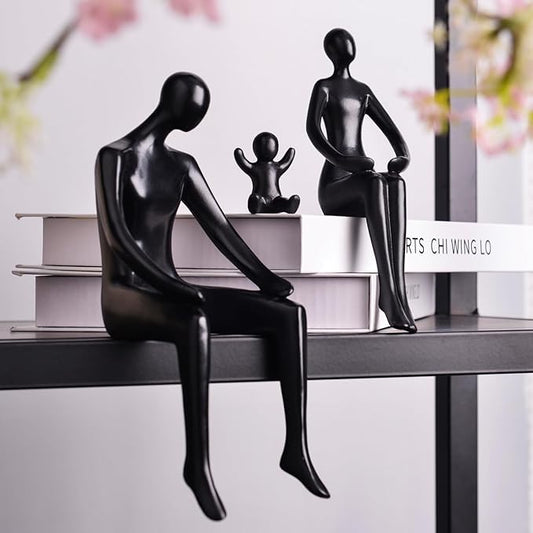 Quoowiit Black Bookshelf Decor Family Sculpture, Abstract Art Ornament Coffee Table Decor, Modern Aesthetic Family Figurine Decoration for Home Office Shelf Table Desk Living Room Set of 3 by Quoowiit