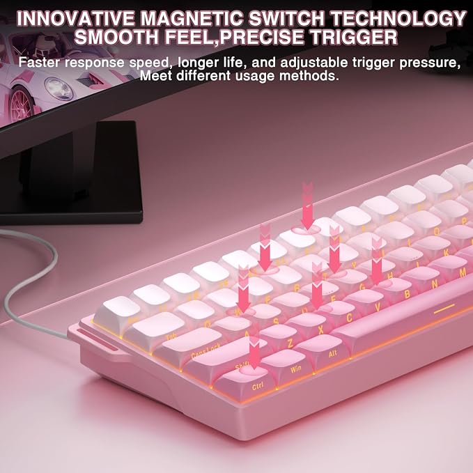 Aula WIN60 HE - 60% Mechanical Gaming Keyboard Wired, Hall Effect Magnetic Switch Hot Swappable,8000 Hz Polling Rate, RGB Keyboard 60 Percent Compact Design for PC (Gradient Pink) - Image 4