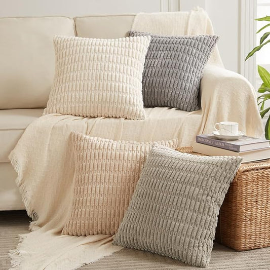 Fancy Homi 4 Packs Decorative Throw Pillow Covers for Living Room Couch Bed, Modern Farmhouse Boho Home Décor Accent Cushion Case, 18" x 18", Neutral by Fancy+Homi