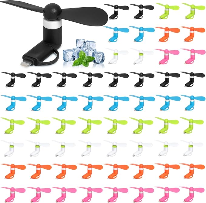 60 Pack Handheld Fan Bulk, 2-in-1 Portable Mini Cell Phone Fan Compatible for iPhone, iPad, Android Smartphone, Tablet - Colorful and Powerful Cell Phone Summer Accessories by Aeergured