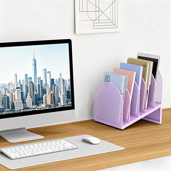 gianotter Desktop File Organizer with 5 Compartments | Desk Organizer Paper Organizer for Desk Workspace Organizers for Office Supplies (Purple, Inclined Style) - Image 3