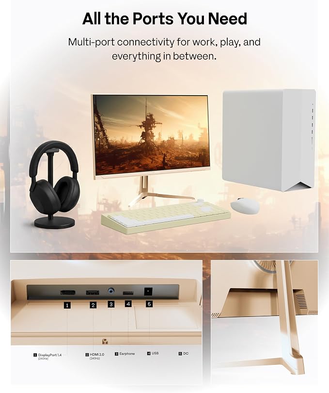 Pixio PX249 Wave Beige 24 inch 240Hz Refresh Rate FHD 1080p Resolution Fast IPS Panel 1ms GTG Response Time Built-in Speakers Gaming Monitor with Adaptive Sync - Image 5