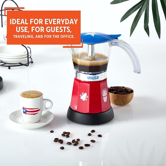 IMUSA 6 or 3 Cup Electric Boricua Espresso Coffee Maker, Red | Bare Cast Aluminum Finish, Cool-Touch Handle, Ideal for Moka and Puerto Rican Coffee, Great for Gifting - Image 7