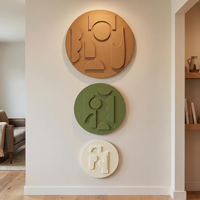3D Textured Round Abstract Wall Art Set, 3-Piece Modern Minimalist Boho Geometric Sculptures Artwork for Walls, White Terracotta Green Paintings Wall Decor for Living Room Bedroom Dining Room Office - Image 5