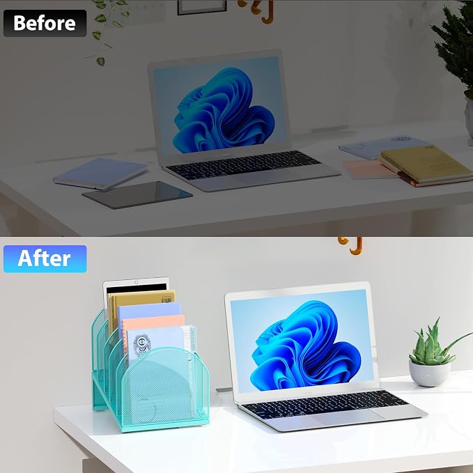 gianotter Desktop File Organizer with 5 Compartments | Desk Organizer Paper Organizer for Desk Workspace Organizers for Office Supplies (Blue, Inclined Style) - Image 2