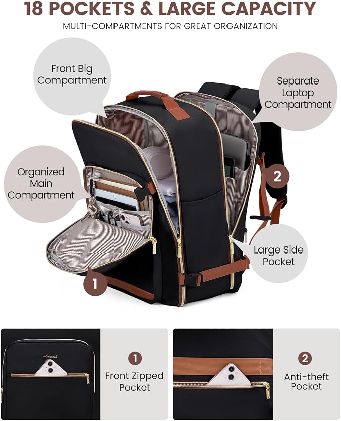 LOVEVOOK 56L Travel Backpack for Women & Men, Airline Approved Carry On Luggage with 3 Packing Cubes, TSA Overnight Bags, Waterproof Personal Item Bag, Weekender Essentials Backpacks fits 17" Laptop - Image 3