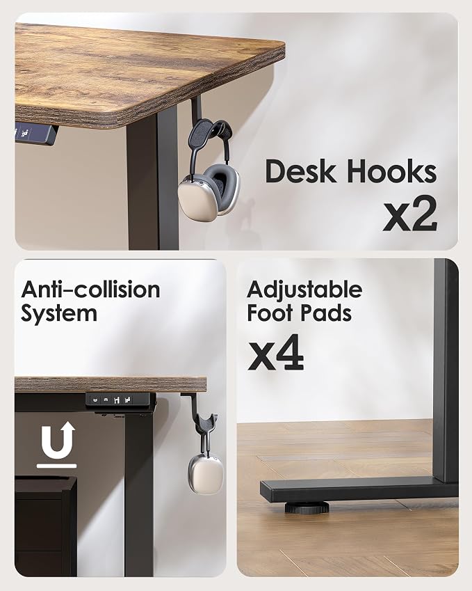 TIQLAB 55 * 28 Inches Standing Desk, Adjustable Height Stand up Desk,Sit Stand Home Office Table with Splice Board, Rustic Brown - Image 5