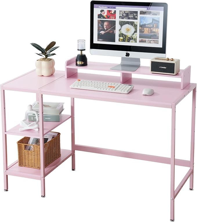 MINOSYS 47-inch Computer Desk with Storage Shelf - Ideal Gaming Desk for Bedrooms, Small Spaces, and Home Offices Modern Writing Desk for PCs,Pink Table. by MINOSYSfurniture