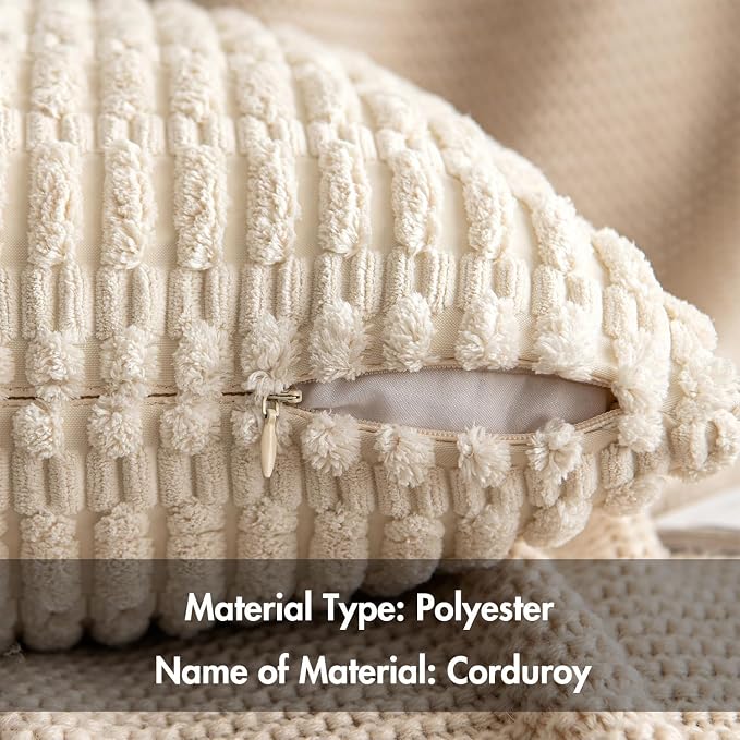 MIULEE Pack of 2 Corduroy Decorative Lumbar Throw Pillow Covers 22x14 Inch Soft Boho Striped Pillow Covers Modern Farmhouse Home Decor for Sofa Living Room Couch Bed Cream White - Image 6